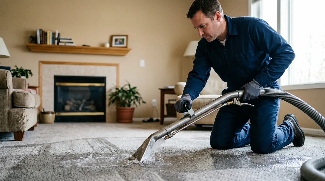 Water damage restoration technician working near Keosauqua, IA